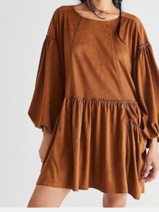 Free People Dresses & Skirts - FREE PEOPLE ABBIE VEGAN SUEDE MINI DRESS BROWN SIZE L OVERSIZED BOHO